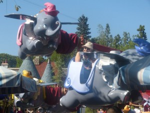 Riding on Dumbo at Disney